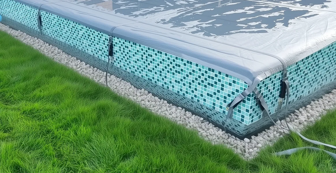 Покрывало для бассейна под снегом — защита зимой в Нефтеюганске